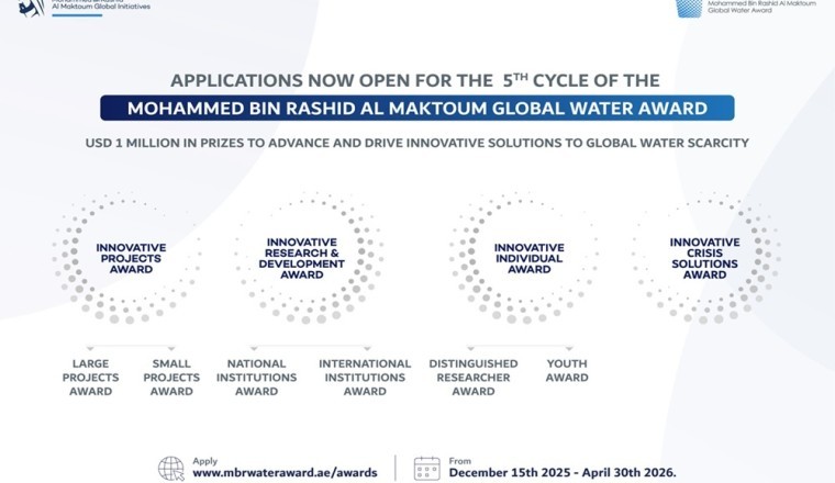 Applications now open for the 5th cycle of the Mohammed bin Rashid Al Maktoum Global Water Award